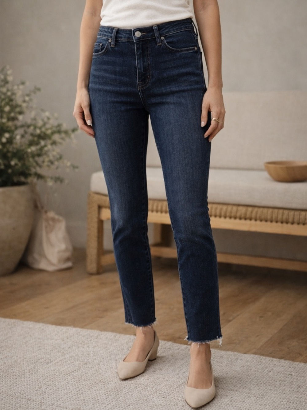 Pilcro & The Letterpress Script Skinny Jeans Size 27 Dark Wash Raw Hem Mid-Rise